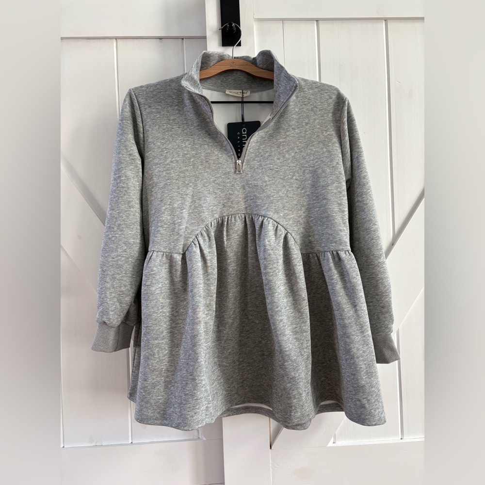 Anna-Kaci Heather Gray Quarter-Zip Peplum Pullover Sweatshirt